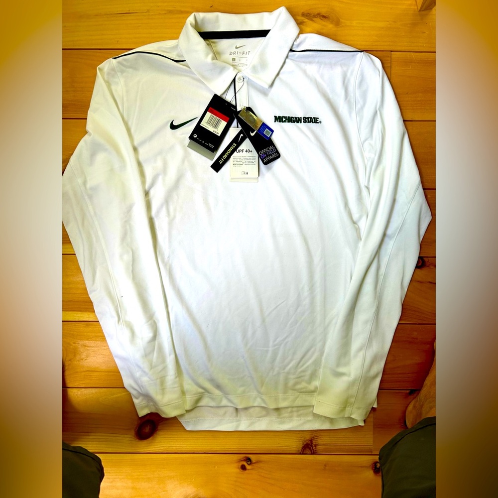 On-field Michigan State Football Nike Dri-fit Long-sleeve Collared Shirt